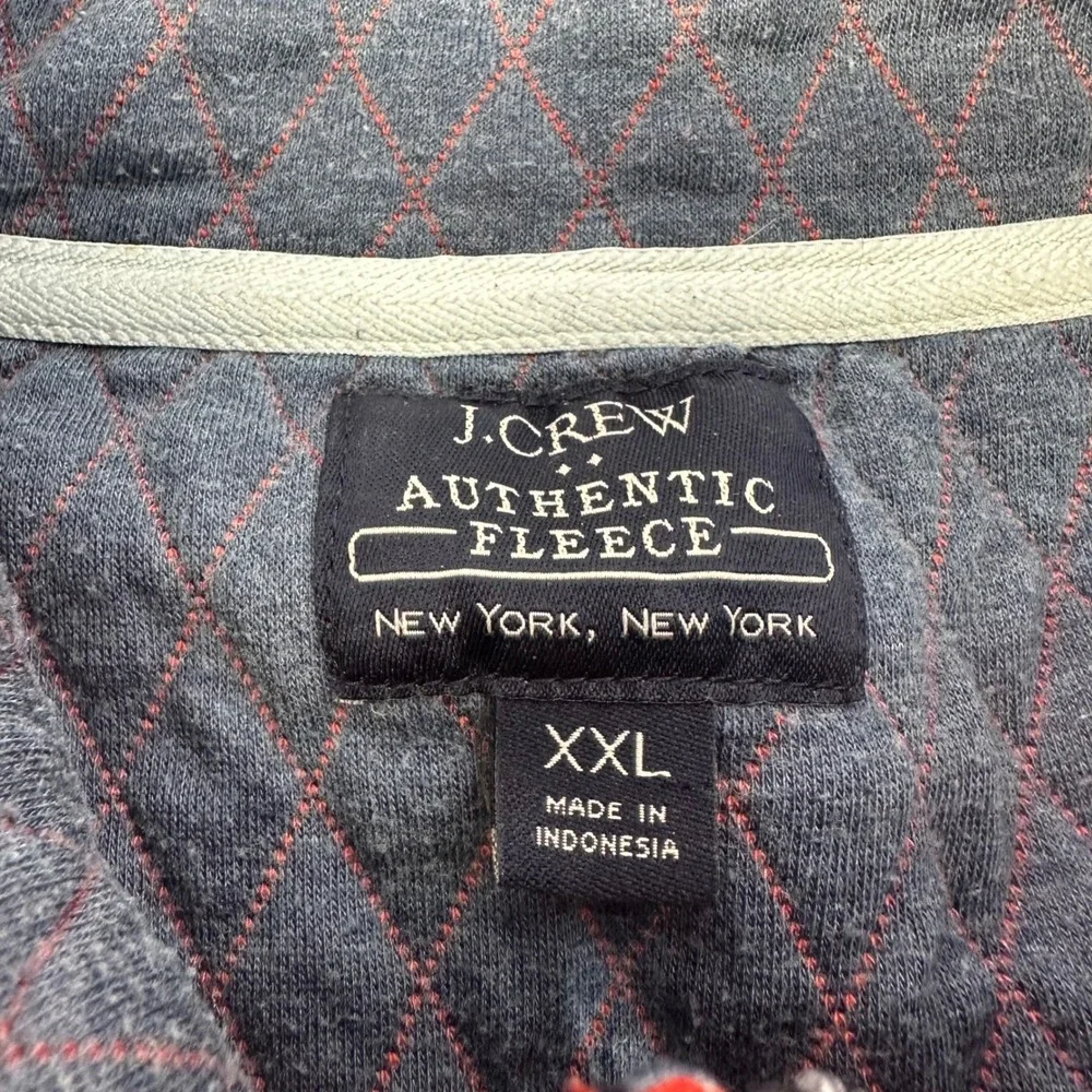 J.Crew Authentic Fleece Mens XXL Red Diamond Quilt Quarter Zip Pullover Sweater